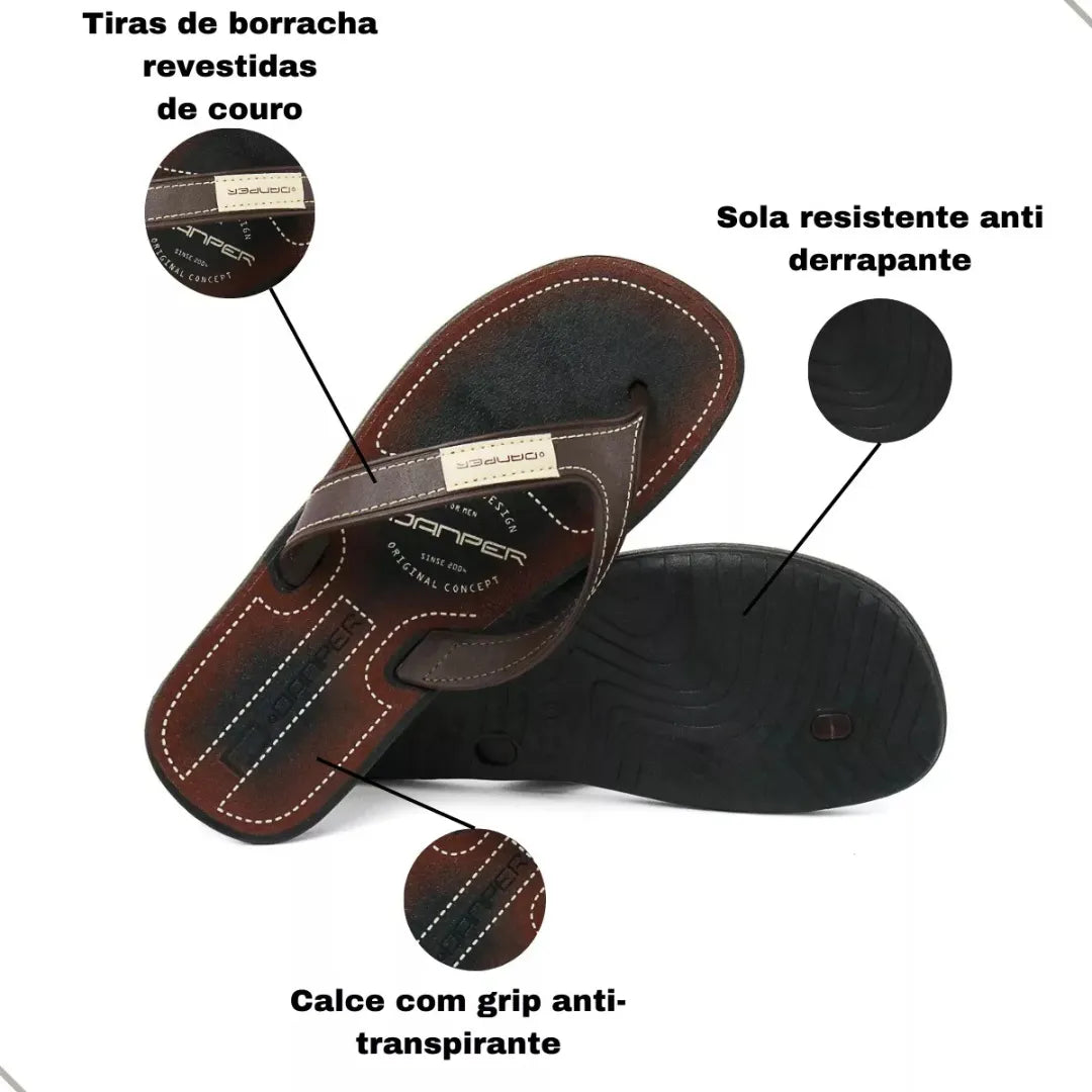 Chinelo Masculino com Tiras em Couro | Allegante